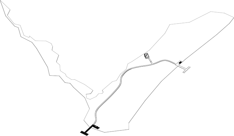 Un dibujo en blanco y negro de una carretera con unas líneas sobre un fondo blanco.