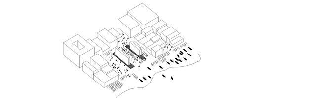 Un dibujo en blanco y negro de un edificio sobre un fondo blanco.