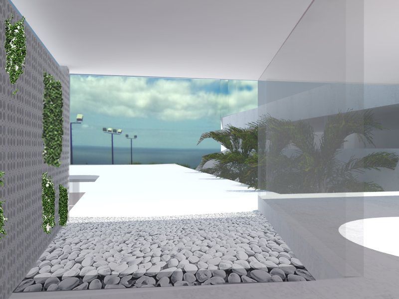 Una representación de un edificio con vista al océano.