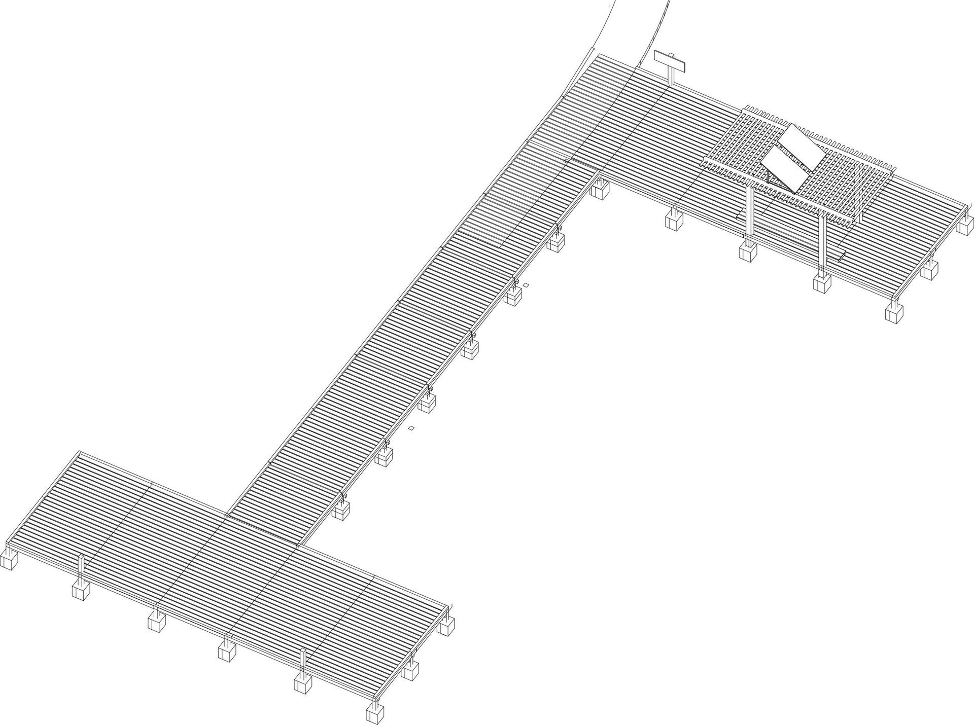 Un dibujo en blanco y negro de un muelle sobre un fondo blanco.