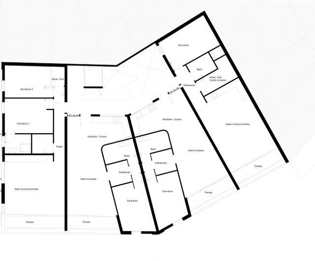 Un plano en blanco y negro de un edificio