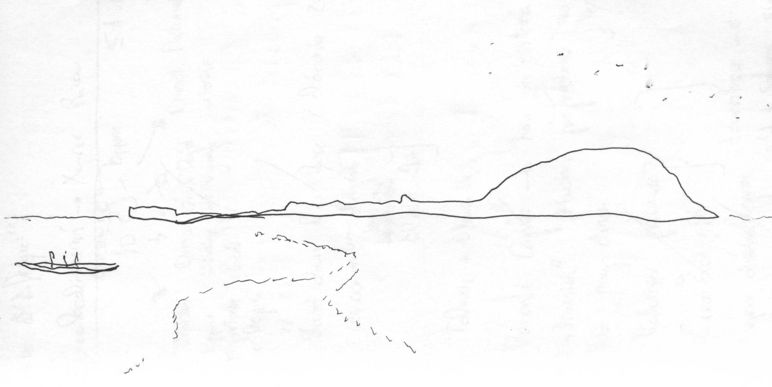 Un dibujo en blanco y negro de un barco en el agua.