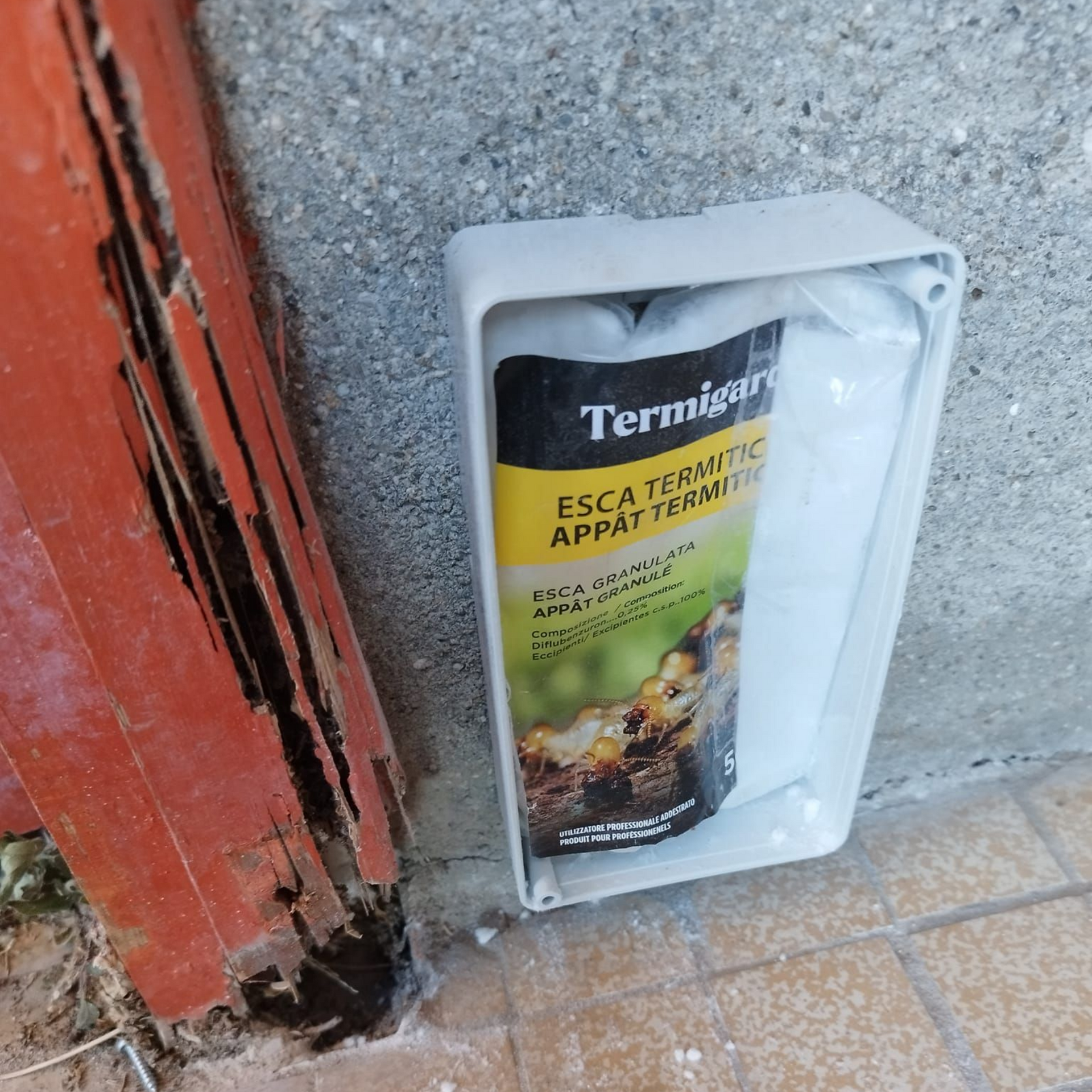 Un piège à termites ouvert.