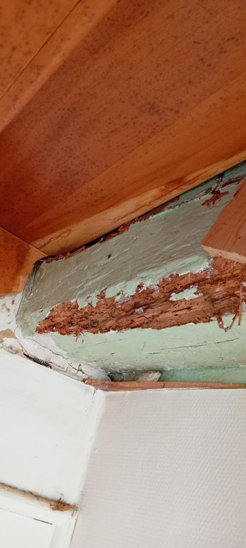 Une poutre en bois abîmée.