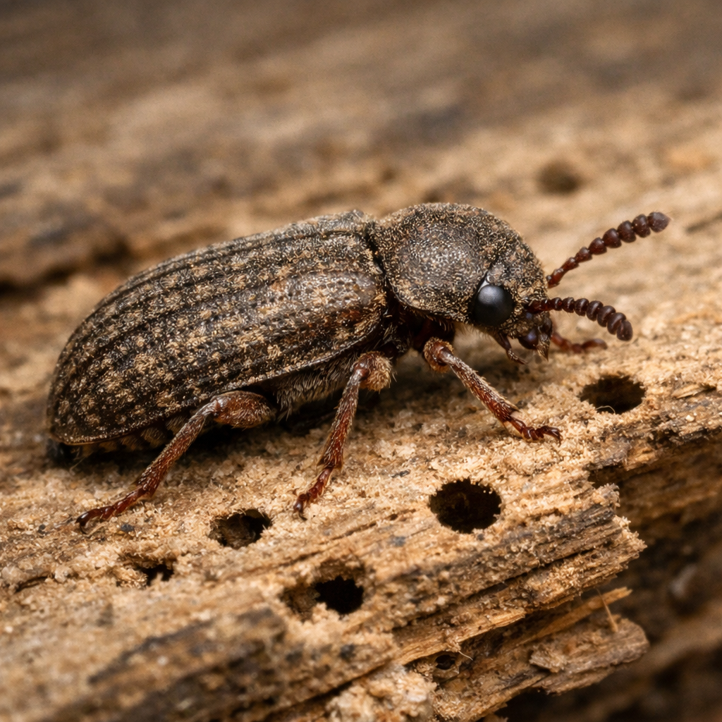 Une vrillette en gros plan.