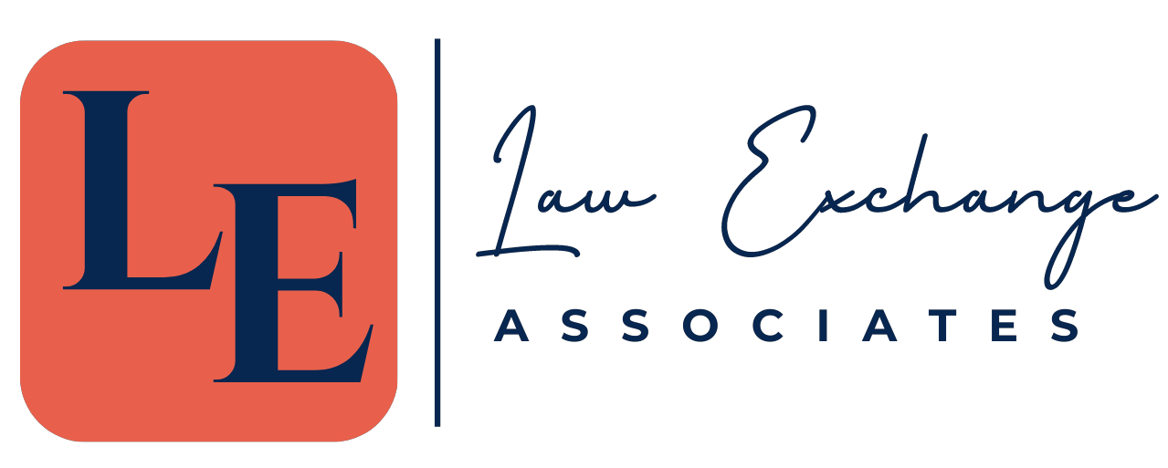 A logo for a law firm called law exchange associates.