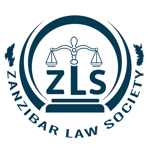 The logo for the zanzibar law society shows a scale of justice in a circle.