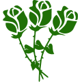 Tres rosas verdes estilizadas con tallos y hojas.