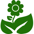 Flor verde con centro, hojas y tallos amarillos.