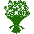 Ramo de flores verdes con pétalos en espiral, atado con una cinta.
