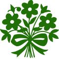 Ramo de flores verdes atado con un lazo.