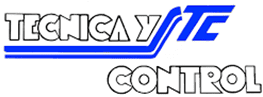 Un logotipo azul y blanco para Tecnica y Te Control.