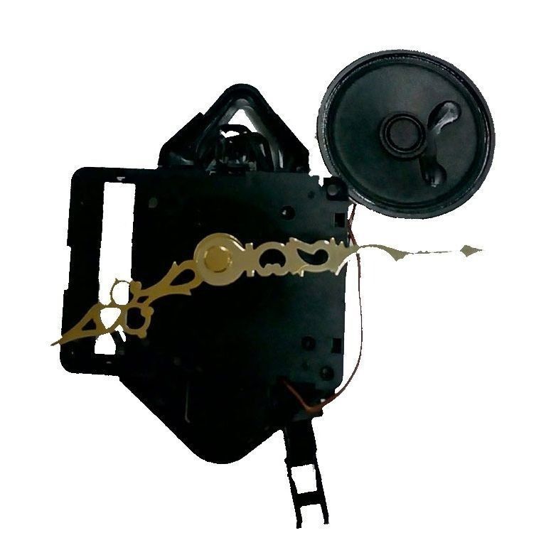 Un reloj negro con un altavoz conectado.