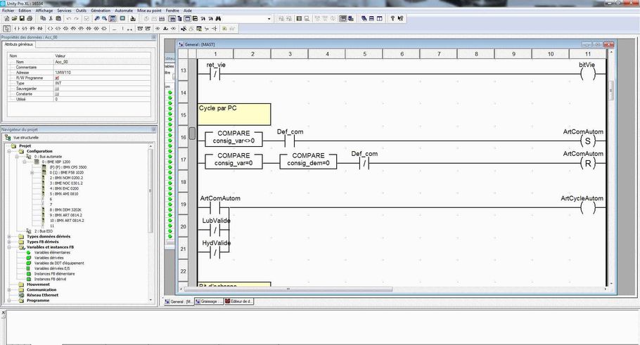 Capture d'écran de lignes de programmation pour un automate industriel.