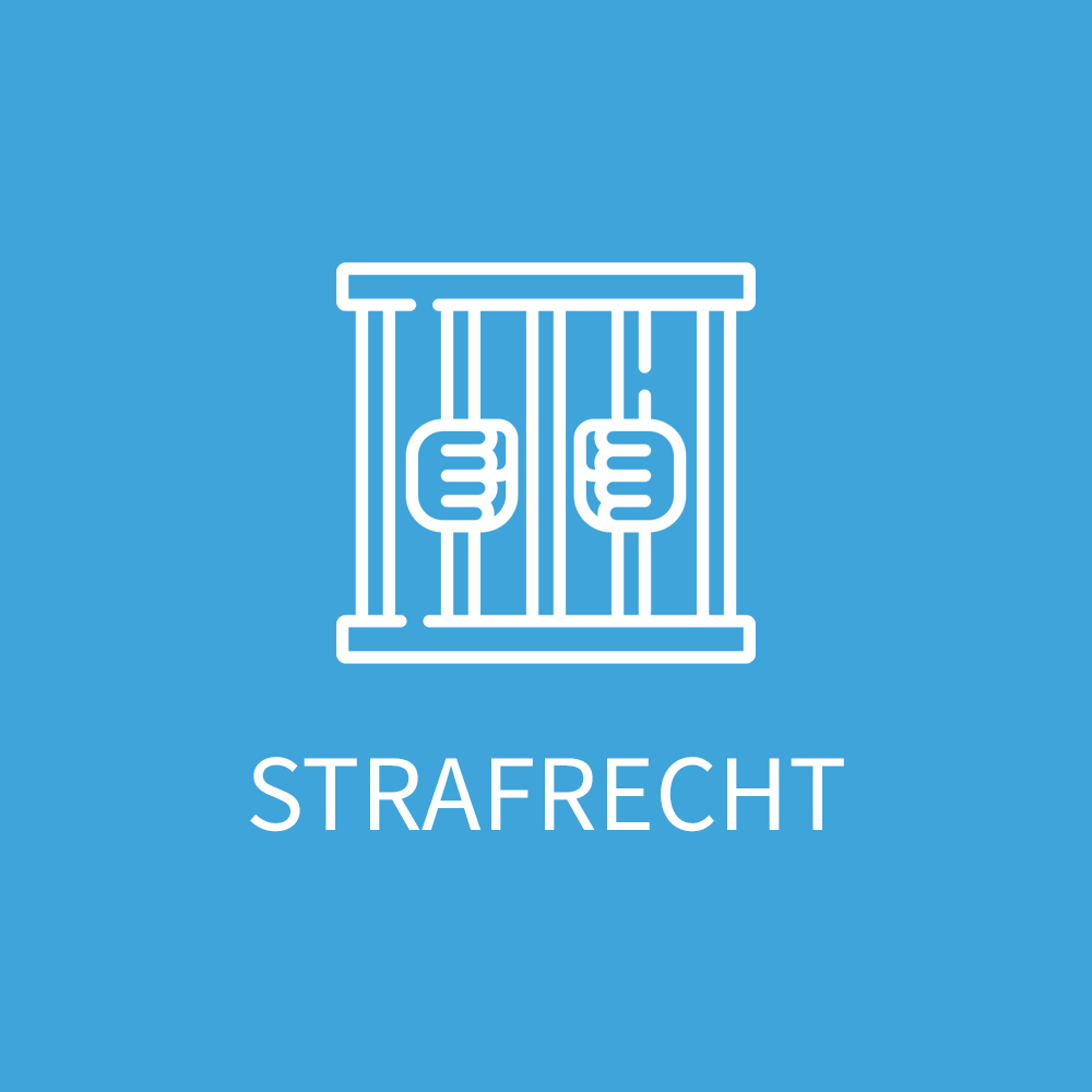 Ein blauer Hintergrund mit einem Liniensymbol einer Gefängniszelle mit Händen hinter Gittern.