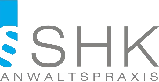 Das Logo der SHK Anwaltspraxis ist blau und schwarz.