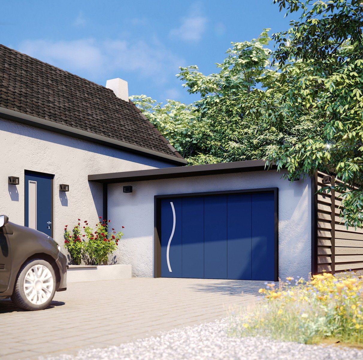 Porte de garage latérale bleue