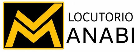 Logotipo de Locutorio ANABI con una “M” estilizada en amarillo sobre texto en blanco y negro.