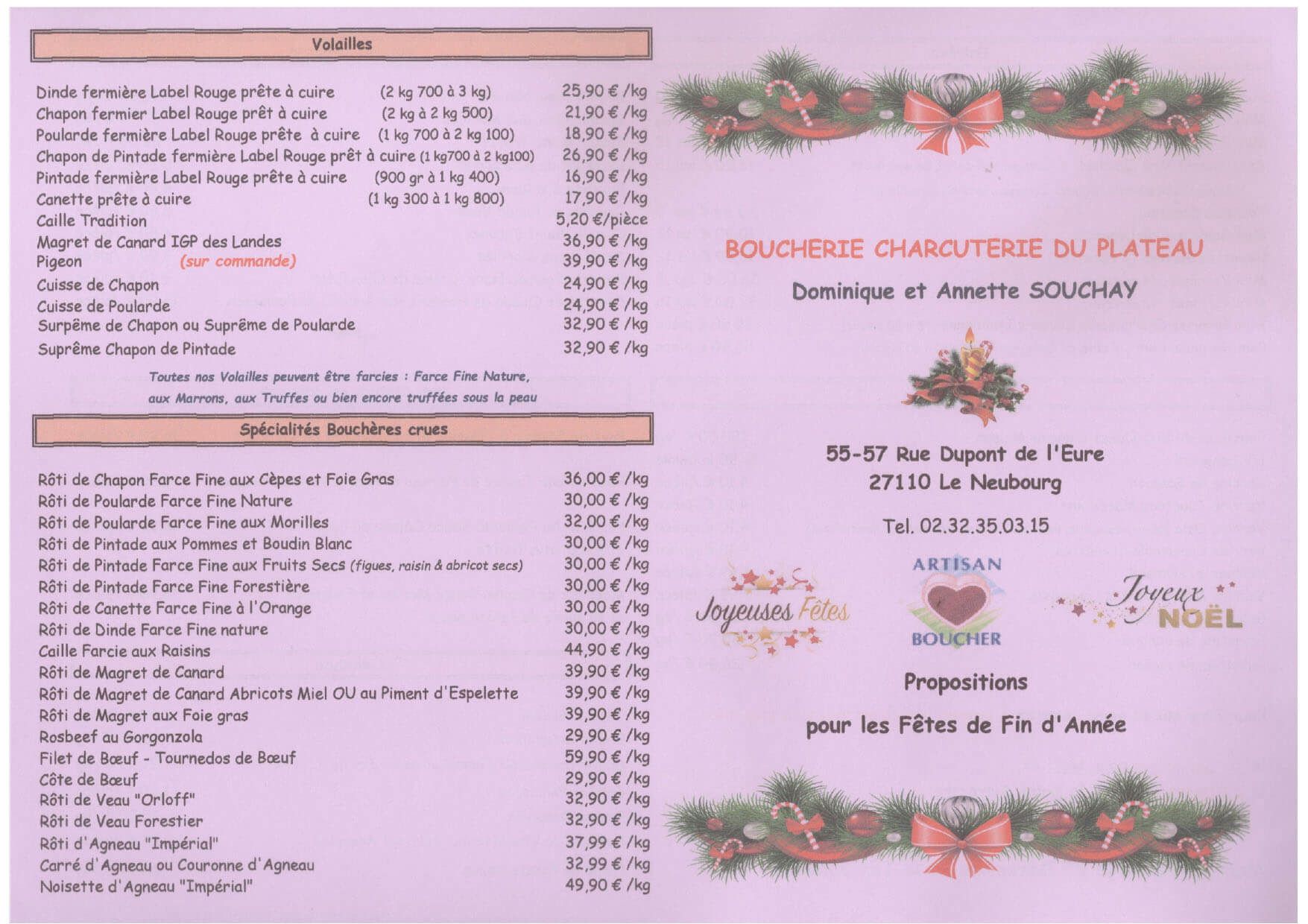 Menu des fêtes de fin d'année page 2