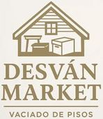 Logotipo para el "Mercado de Desván": silueta de una casa marrón con productos almacenados; debajo, el texto dice "Mercado de Desván - Vacunado por Floors".
