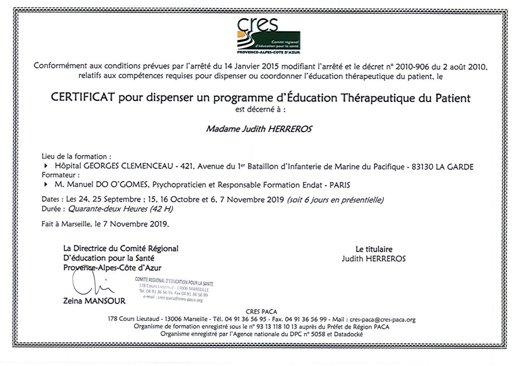 Certificat éducation thérapeutique