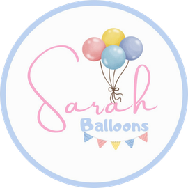 Un logotipo para Sarah Balloons con un montón de globos.