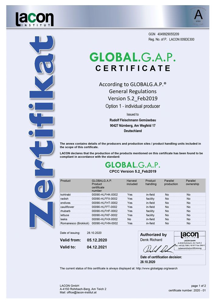 Fleischmann Gemüsebau Global.G.A.P. Certificate 20_21