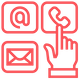 Iconos de contacto: correo electrónico, teléfono y mano tocando el teléfono.