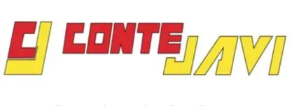 Logotipo de CJ CONTE JAVI, rojo y amarillo, sobre fondo blanco.