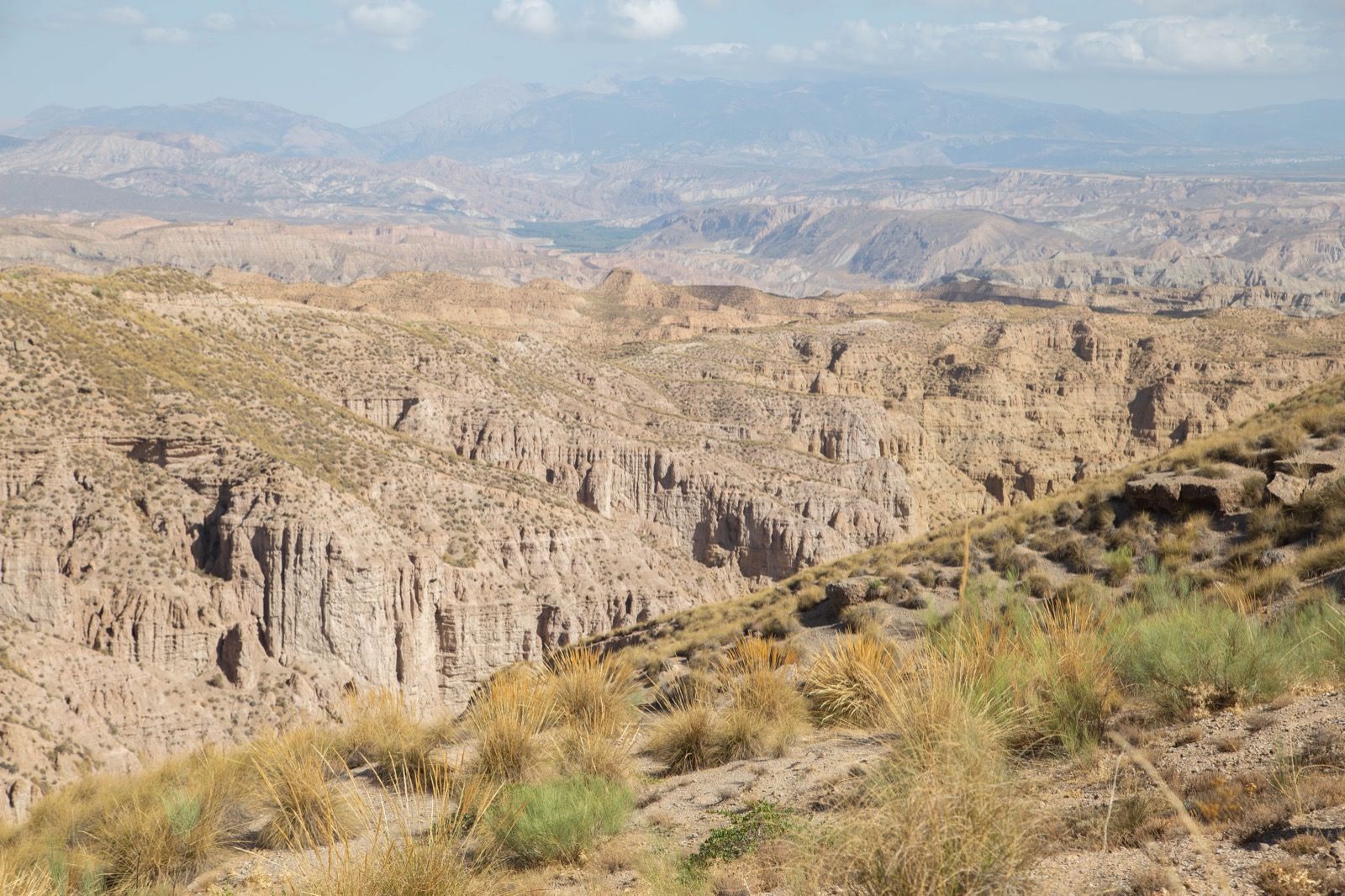 Una vista de un paisaje desértico desde la cima de una montaña.