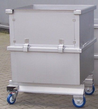 Autoclaaf korf voor blik en glas verpakkingen met scharnierende zijwand