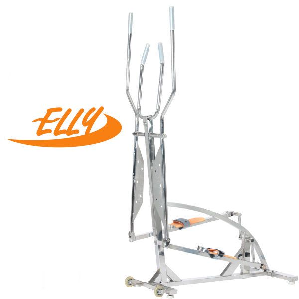 Una bicicletta ellittica è mostrata su uno sfondo bianco