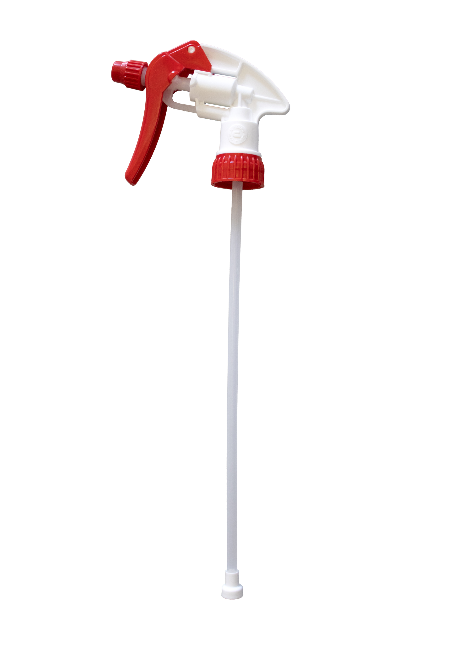 Punainen ja valkoinen liipaisinpullon pää.