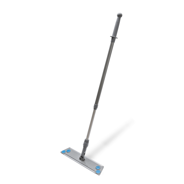 Litteä lattiamoppi säädettävällä kahvalla, harmaa ja sininen.