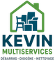 Logo pour « Kevin Multiservices », avec un contour de maison verte sur des boîtes bleues.