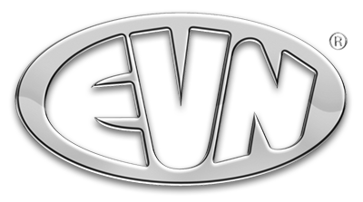 Ein silbernes Evn-Logo auf weißem Hintergrund
