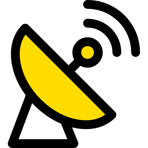 Eine gelbe Satellitenschüssel mit einer Antenne kostenlos Symbol