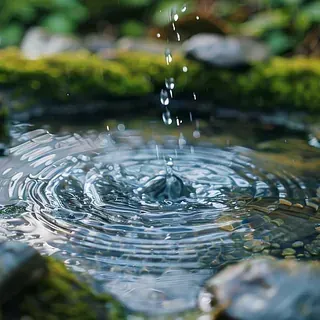 Un primer plano de una gota de agua cayendo en un estanque.