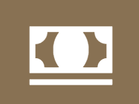 Icono de billete blanco sobre fondo marrón.