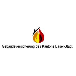 Logo for Gebäudeversicherung des Kantons Basel-Stadt, with flame icon in Swiss colors.