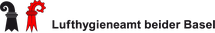 Logo des Lufthygieneamtes beider Basel mit zwei stilisierten Figuren in Schwarz und Rot.