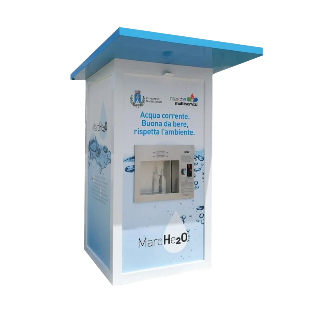 Caja dispensadora de ambientador Ecozona con botella azul y gráfico de ondas de agua.
