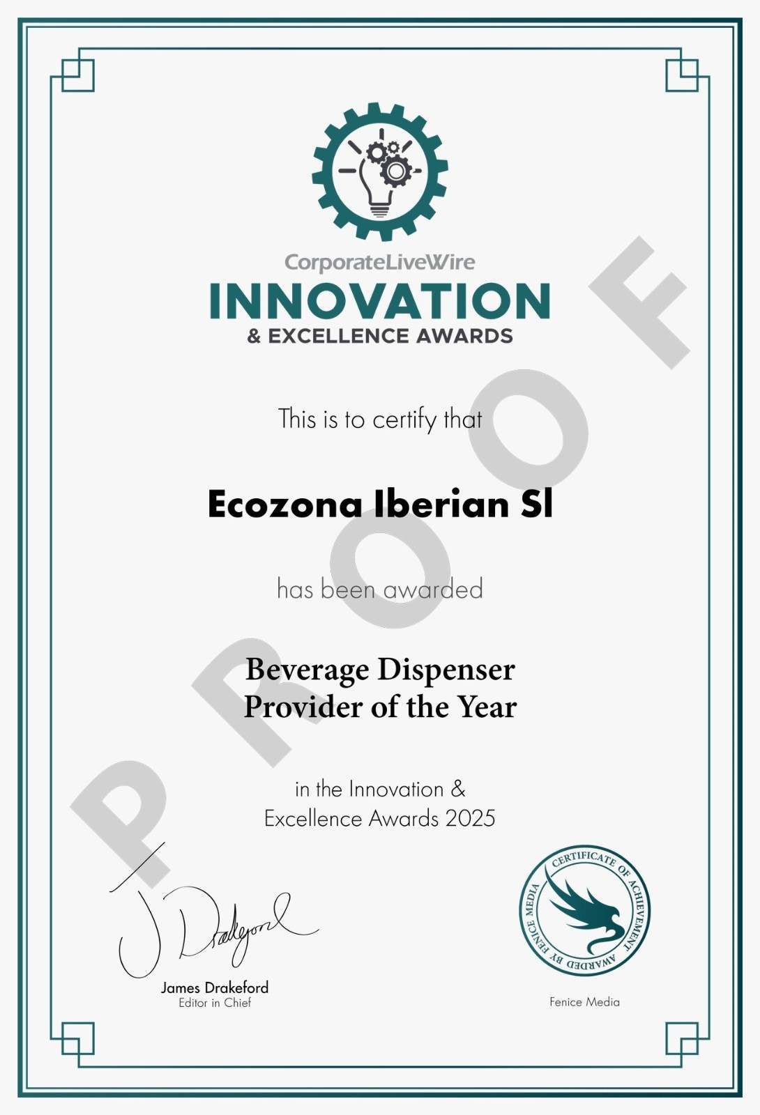 Certificado de los premios Corporate 