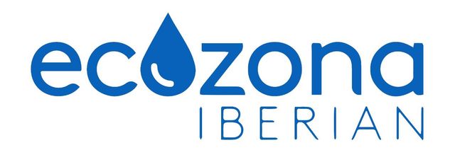 Logotipo de Ecozona Iberian en azul, con una gota de agua dentro de la &laquo;o&raquo; e &laquo;IBERIAN&raquo; debajo