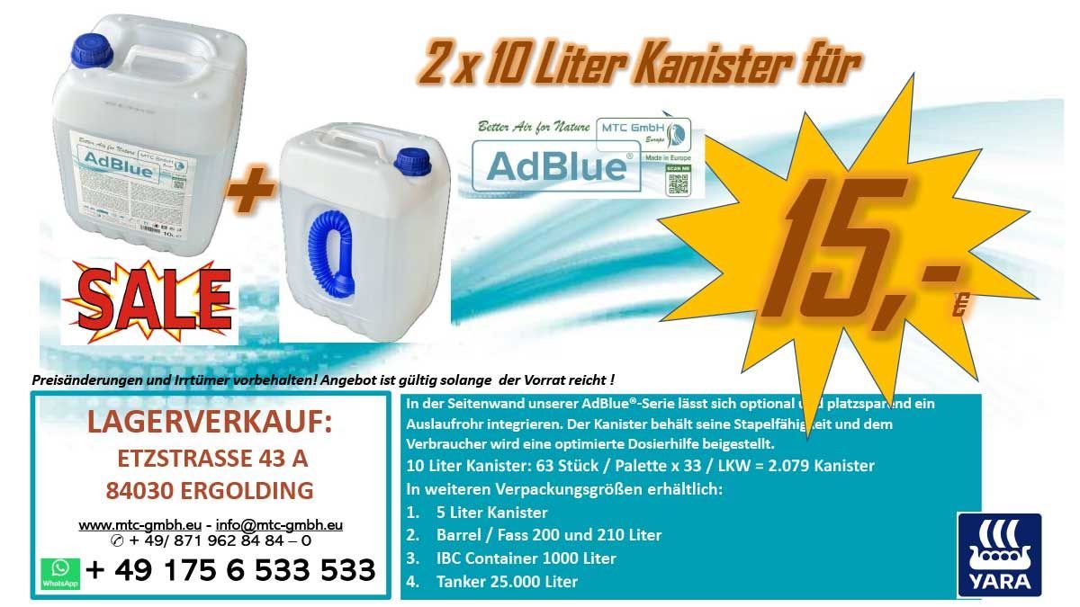 Eine Anzeige für den Verkauf von 2 x 10 Liter Kanister für Adblue