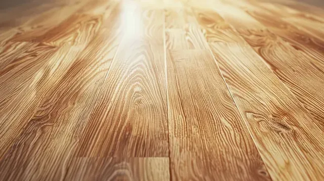 Un primer plano de un piso de madera con una luz brillando a través de él.