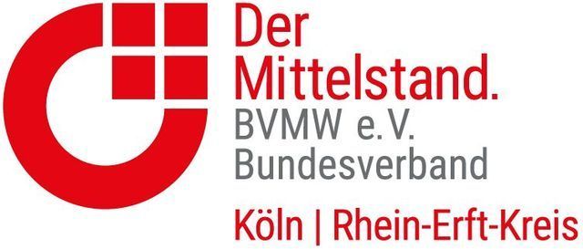 Logo for Der Mittelstand, BVMW e.V., Bundesverband Köln | Rhein-Erft-Kreis, in red and gray