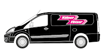 Schwarzer Lieferwagen mit pinkfarbenem „Kölner Flitzer“-Logo an der Seite