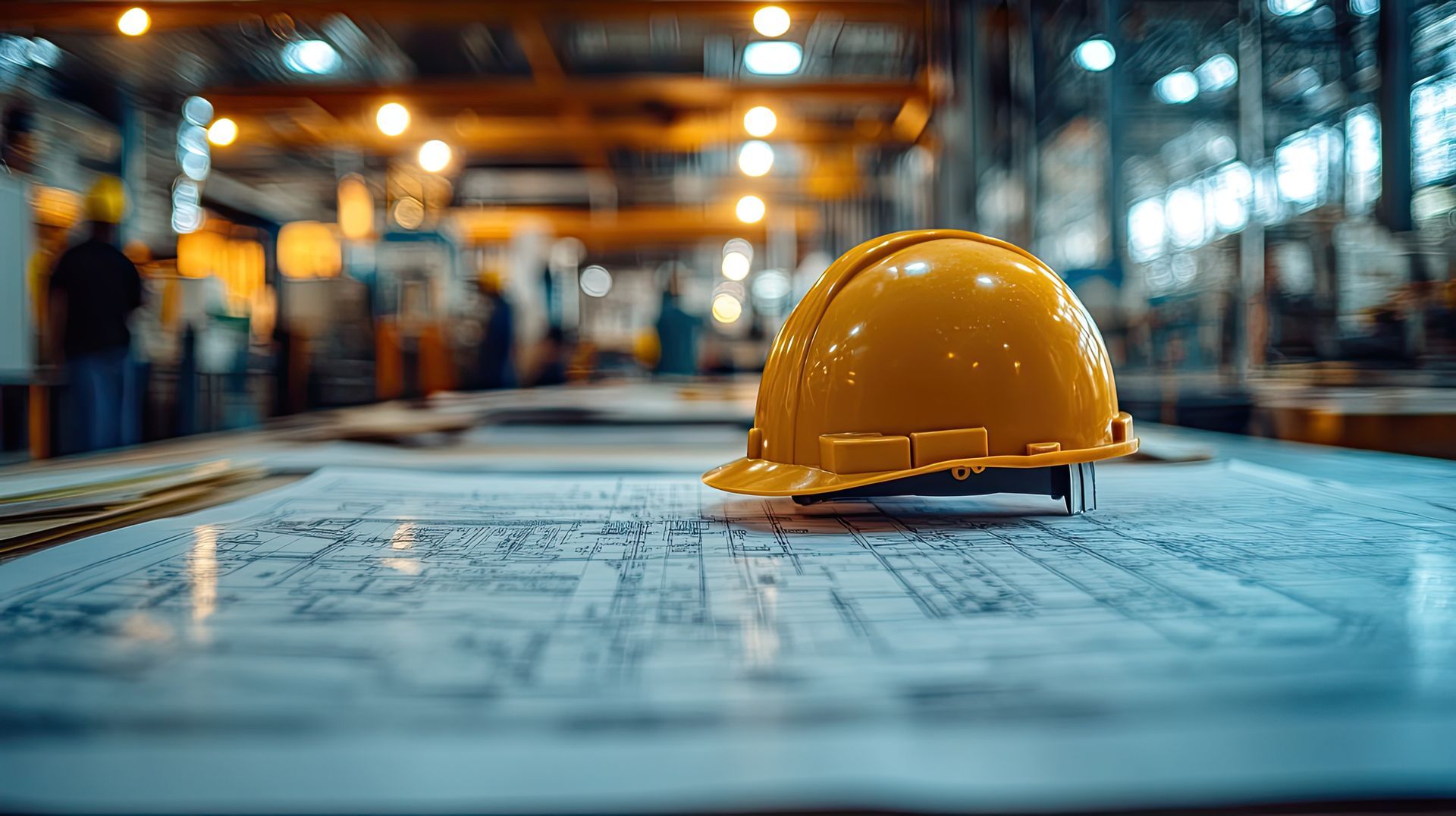 Plan et un casque de chantier jaune