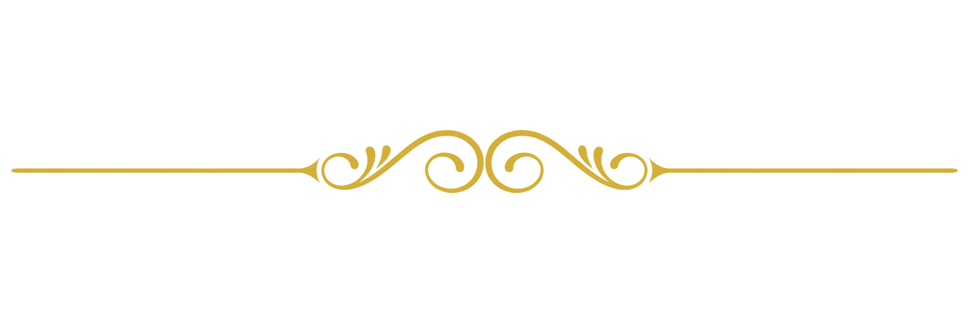 Divisor ornamental dorado con volutas simétricas sobre fondo blanco.